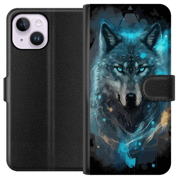 Wallet case for Apple iPhone 14 Plus with Wolf design in the group SMARTPHONE & TABLETS / Phone cases / Apple / iPhone 14 at TP E-commerce Nordic AB (A50707)