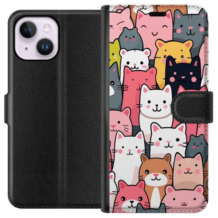 Wallet case for Apple iPhone 14 Plus with Cat pattern design in the group SMARTPHONE & TABLETS / Phone cases / Apple / iPhone 14 at TP E-commerce Nordic AB (A50710)