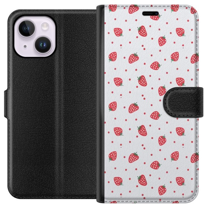 Wallet case for Apple iPhone 14 Plus with Strawberries design in the group SMARTPHONE & TABLETS / Phone cases / Apple / iPhone 14 at TP E-commerce Nordic AB (A50719)