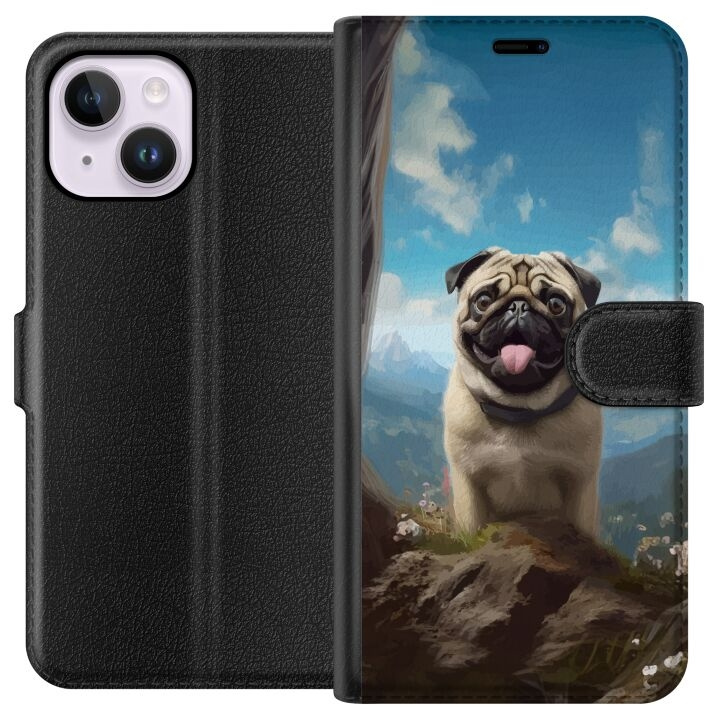 Wallet case for Apple iPhone 14 Plus with Happy Dog design in the group SMARTPHONE & TABLETS / Phone cases / Apple / iPhone 14 at TP E-commerce Nordic AB (A50720)