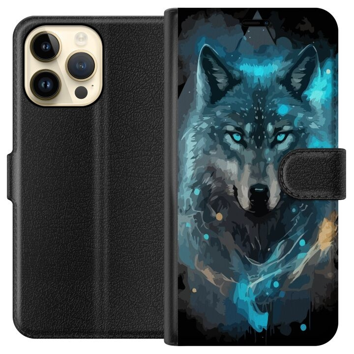 Wallet case for Apple iPhone 14 Pro Max with Wolf design in the group SMARTPHONE & TABLETS / Phone cases / Apple / iPhone 14 at TP E-commerce Nordic AB (A50761)