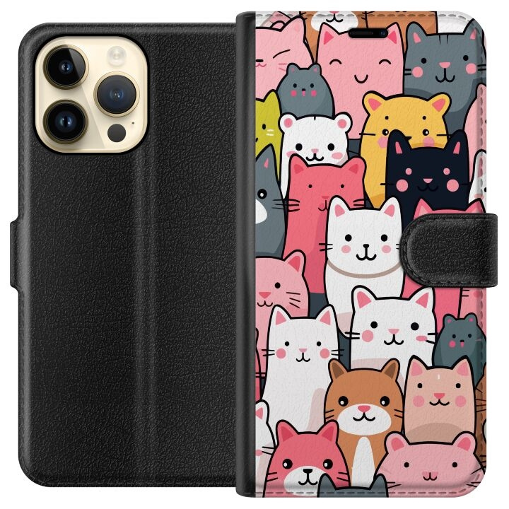 Wallet case for Apple iPhone 14 Pro Max with Cat pattern design in the group SMARTPHONE & TABLETS / Phone cases / Apple / iPhone 14 at TP E-commerce Nordic AB (A50764)