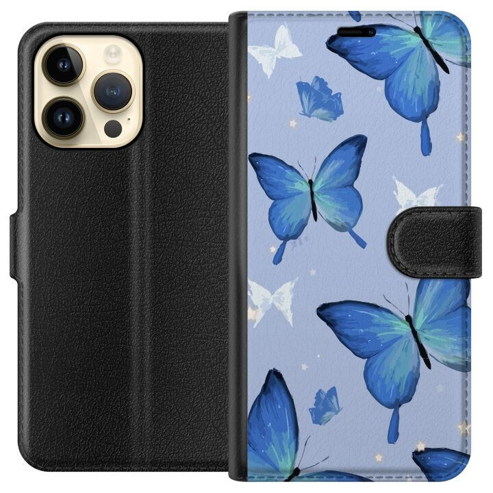 Wallet case for Apple iPhone 14 Pro Max with Blue butterflies design in the group SMARTPHONE & TABLETS / Phone cases / Apple / iPhone 14 at TP E-commerce Nordic AB (A50772)