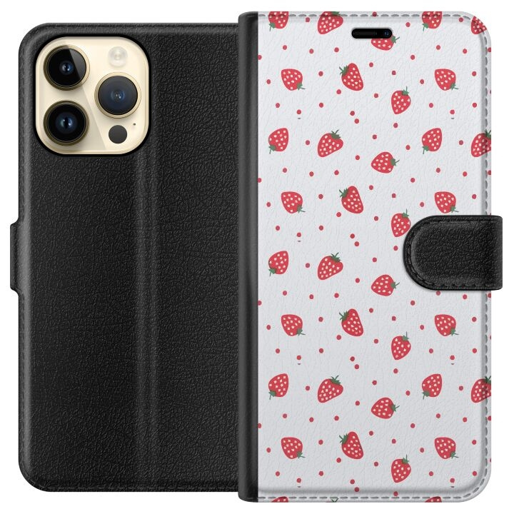 Wallet case for Apple iPhone 14 Pro Max with Strawberries design in the group SMARTPHONE & TABLETS / Phone cases / Apple / iPhone 14 at TP E-commerce Nordic AB (A50773)