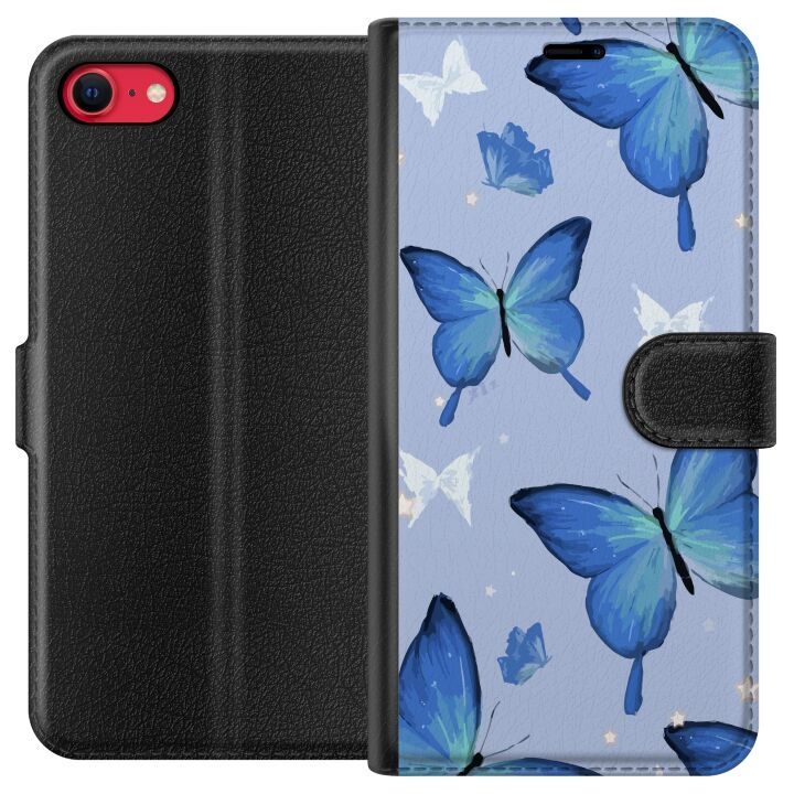 Wallet case for Apple iPhone SE (2020) with Blue butterflies design in the group SMARTPHONE & TABLETS / Phone cases / Apple / iPhone SE (2nd gen & 3rd gen) at TP E-commerce Nordic AB (A51609)