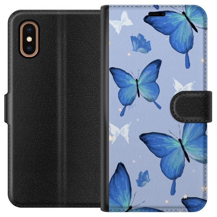 Wallet case for Apple iPhone XS Max with Blue butterflies design in the group SMARTPHONE & TABLETS / Phone cases / Apple / iPhone XS Max at TP E-commerce Nordic AB (A51933)