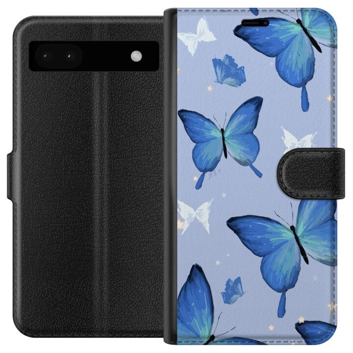 Wallet case for Google Pixel 6a with Blue butterflies design in the group SMARTPHONE & TABLETS / Phone cases / Google at TP E-commerce Nordic AB (A52122)