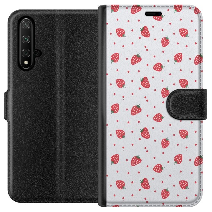 Wallet case for Honor 20 with Strawberries design in the group SMARTPHONE & TABLETS / Phone cases / Huawei/Honor at TP E-commerce Nordic AB (A52609)