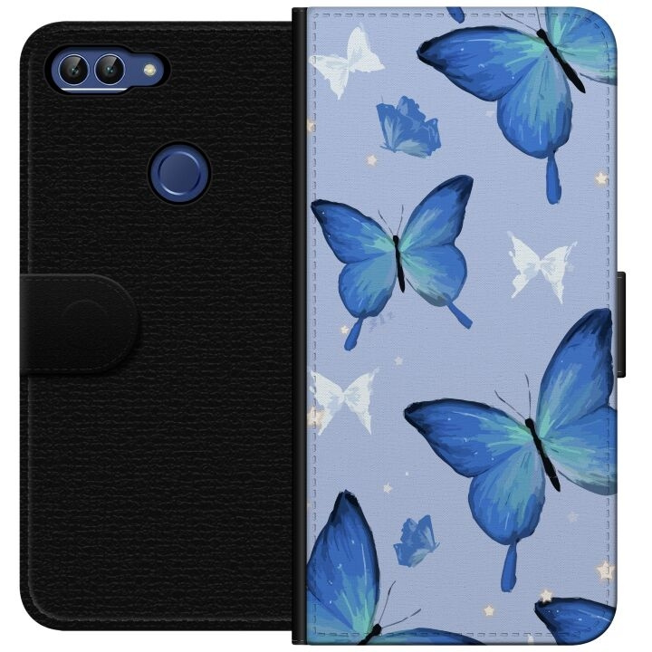 Wallet case for Huawei P smart with Blue butterflies design in the group SMARTPHONE & TABLETS / Phone cases / Huawei/Honor at TP E-commerce Nordic AB (A52635)