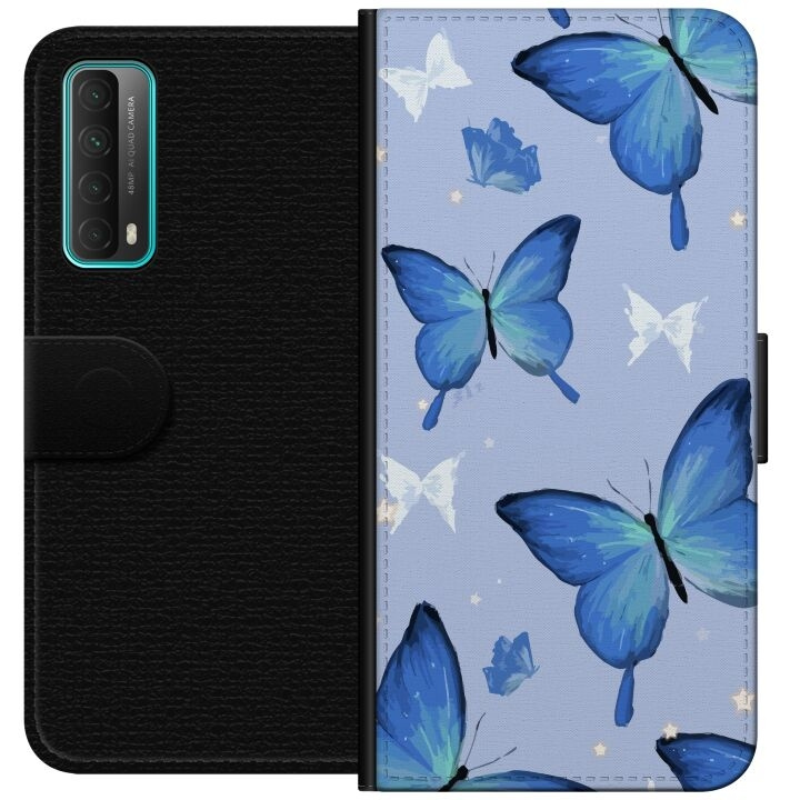 Wallet case for Huawei P smart 2021 with Blue butterflies design in the group SMARTPHONE & TABLETS / Phone cases / Huawei/Honor at TP E-commerce Nordic AB (A52689)