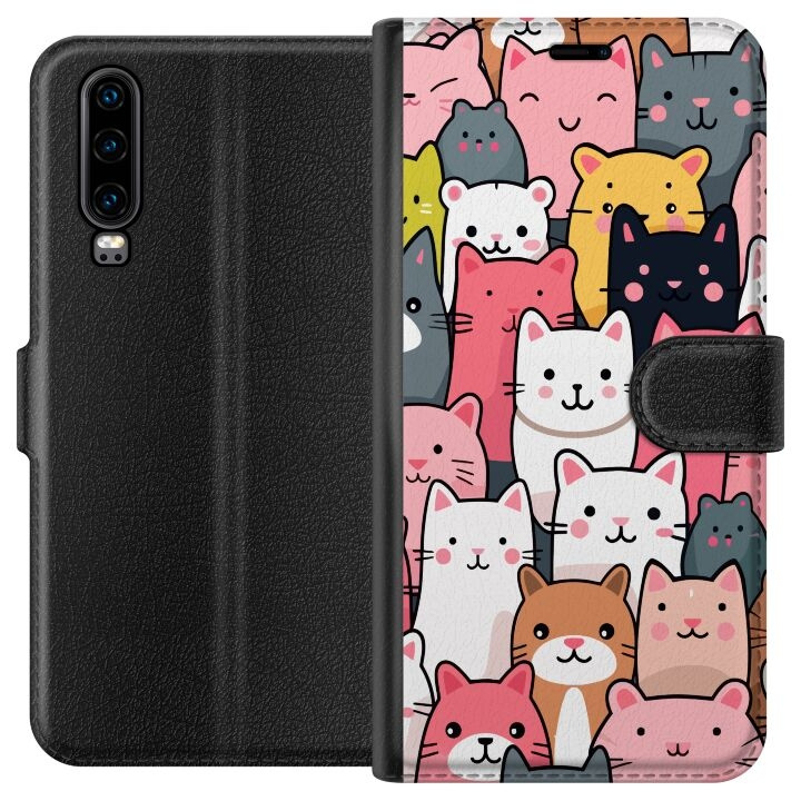 Wallet case for Huawei P30 with Cat pattern design in the group SMARTPHONE & TABLETS / Phone cases / Huawei/Honor at TP E-commerce Nordic AB (A53167)