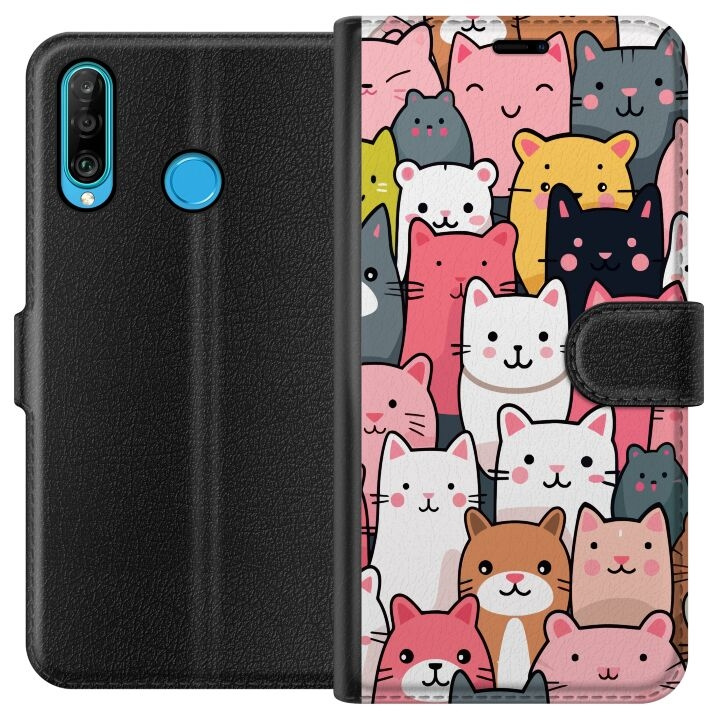 Wallet case for Huawei P30 lite with Cat pattern design in the group SMARTPHONE & TABLETS / Phone cases / Huawei/Honor at TP E-commerce Nordic AB (A53221)