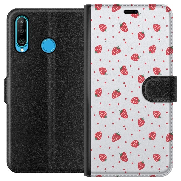 Wallet case for Huawei P30 lite with Strawberries design in the group SMARTPHONE & TABLETS / Phone cases / Huawei/Honor at TP E-commerce Nordic AB (A53230)