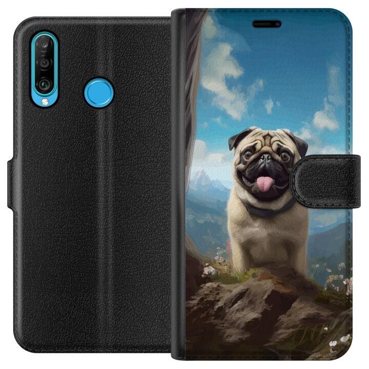 Wallet case for Huawei P30 lite with Happy Dog design in the group SMARTPHONE & TABLETS / Phone cases / Huawei/Honor at TP E-commerce Nordic AB (A53231)