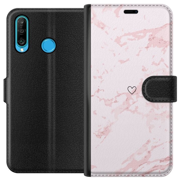 Wallet case for Huawei P30 lite with Pink Heart design in the group SMARTPHONE & TABLETS / Phone cases / Huawei/Honor at TP E-commerce Nordic AB (A53236)