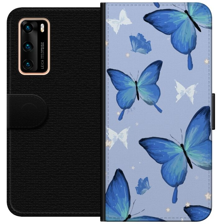 Wallet case for Huawei P40 with Blue butterflies design in the group SMARTPHONE & TABLETS / Phone cases / Huawei/Honor at TP E-commerce Nordic AB (A53337)