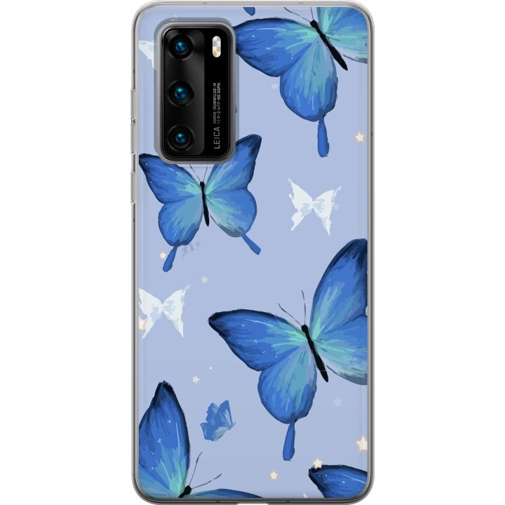 Mobile case for Huawei P40 with Blue butterflies design in the group SMARTPHONE & TABLETS / Phone cases / Huawei/Honor at TP E-commerce Nordic AB (A53364)