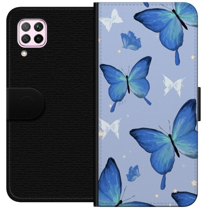 Wallet case for Huawei P40 lite with Blue butterflies design in the group SMARTPHONE & TABLETS / Phone cases / Huawei/Honor at TP E-commerce Nordic AB (A53391)