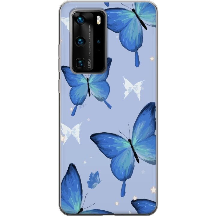 Mobile case for Huawei P40 Pro with Blue butterflies design in the group SMARTPHONE & TABLETS / Phone cases / Huawei/Honor at TP E-commerce Nordic AB (A53553)