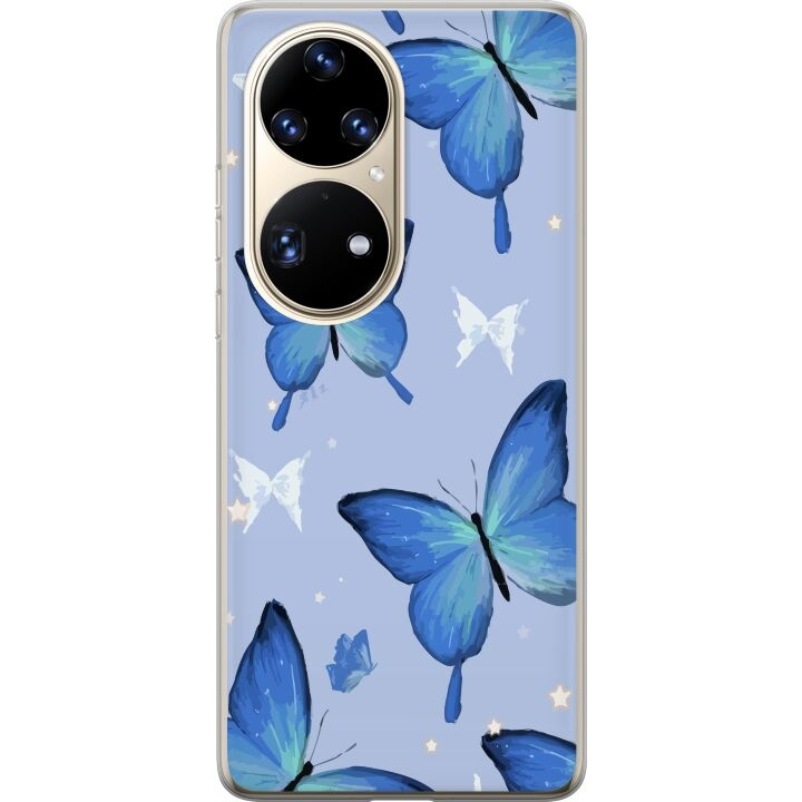 Mobile case for Huawei P50 Pro with Blue butterflies design in the group SMARTPHONE & TABLETS / Phone cases / Huawei/Honor at TP E-commerce Nordic AB (A53580)