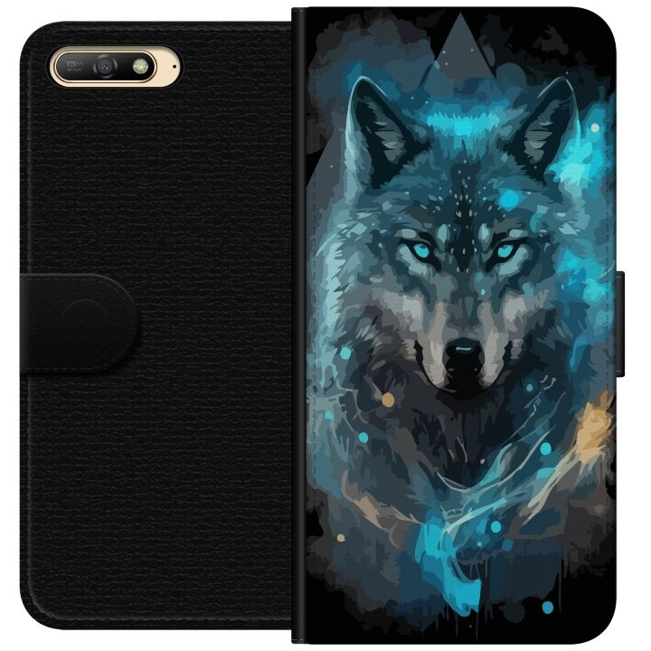 Wallet case for Huawei Y6 (2018) with Wolf design in the group SMARTPHONE & TABLETS / Phone cases / Huawei/Honor at TP E-commerce Nordic AB (A53729)