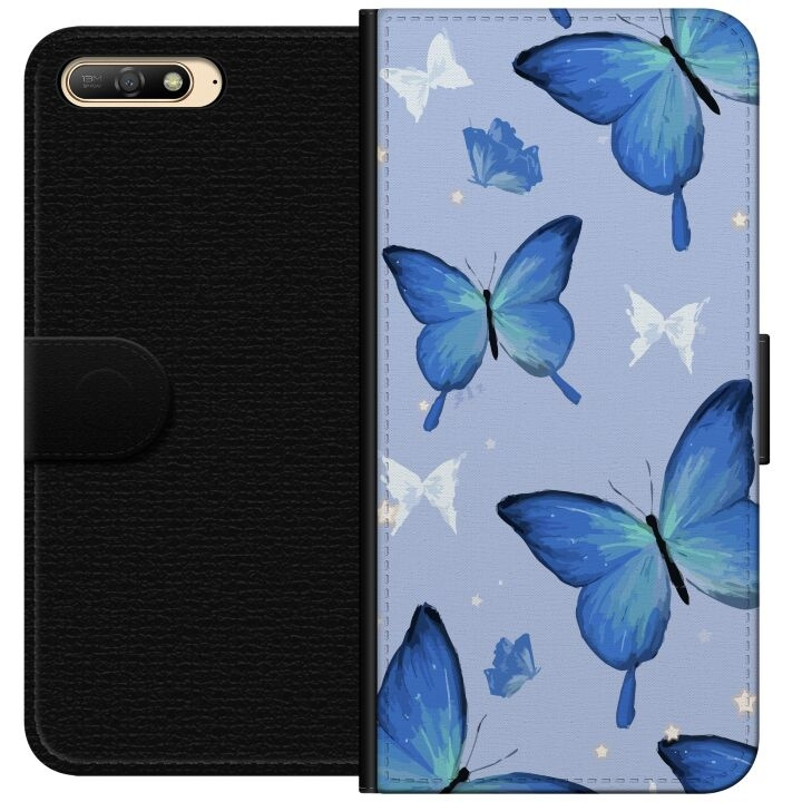 Wallet case for Huawei Y6 (2018) with Blue butterflies design in the group SMARTPHONE & TABLETS / Phone cases / Huawei/Honor at TP E-commerce Nordic AB (A53740)