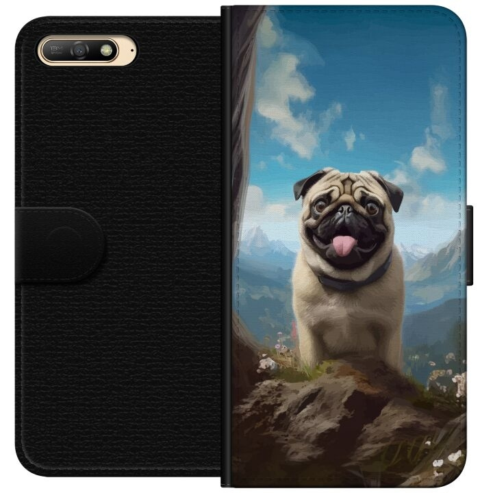 Wallet case for Huawei Y6 (2018) with Happy Dog design in the group SMARTPHONE & TABLETS / Phone cases / Huawei/Honor at TP E-commerce Nordic AB (A53742)