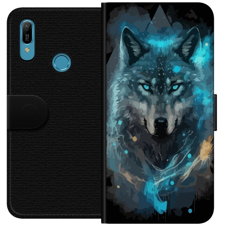 Wallet case for Huawei Y6 (2019) with Wolf design in the group SMARTPHONE & TABLETS / Phone cases / Huawei/Honor at TP E-commerce Nordic AB (A53782)