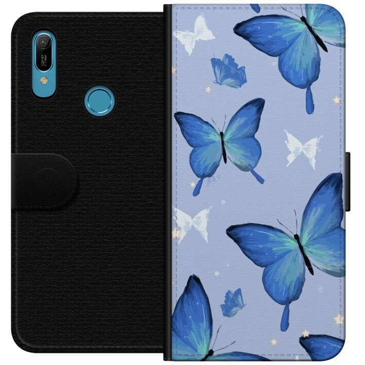 Wallet case for Huawei Y6 (2019) with Blue butterflies design in the group SMARTPHONE & TABLETS / Phone cases / Huawei/Honor at TP E-commerce Nordic AB (A53793)