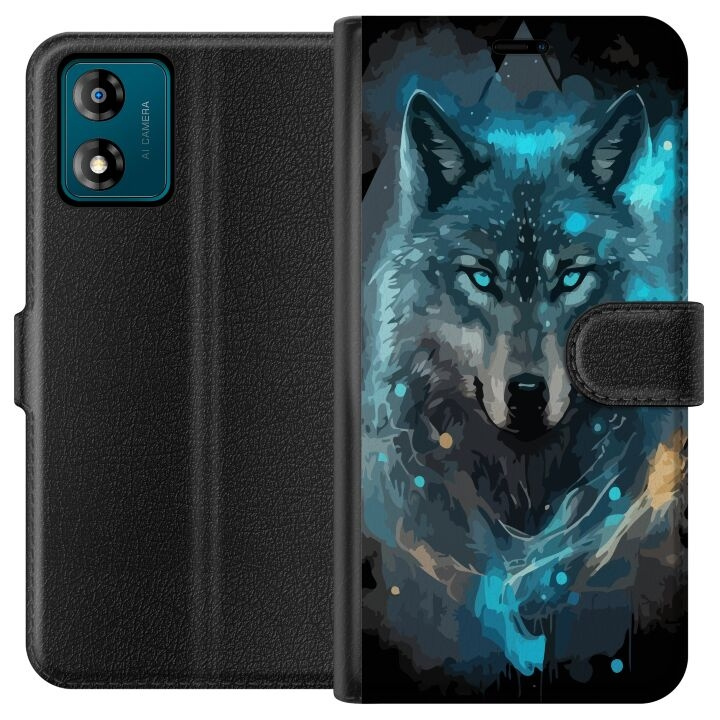 Wallet case for Motorola Moto E13 with Wolf design in the group SMARTPHONE & TABLETS / Phone cases / Motorola at TP E-commerce Nordic AB (A53968)