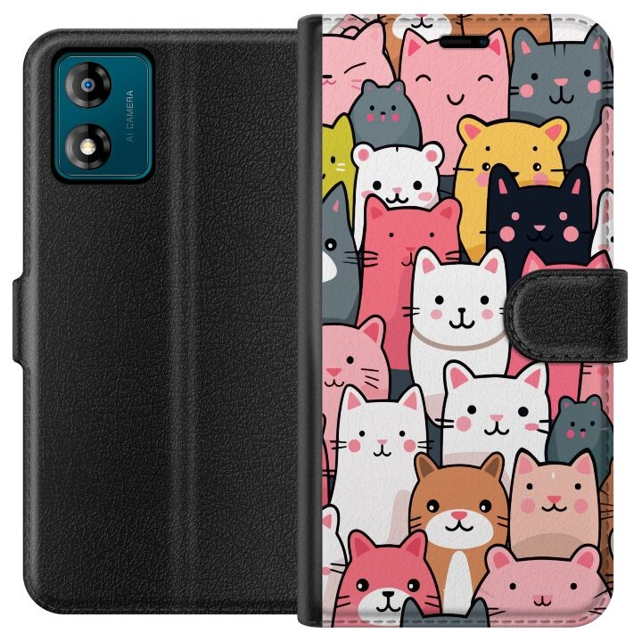 Wallet case for Motorola Moto E13 with Cat pattern design in the group SMARTPHONE & TABLETS / Phone cases / Motorola at TP E-commerce Nordic AB (A53971)