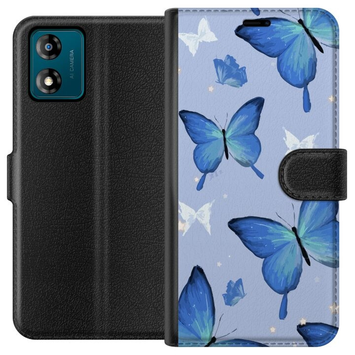 Wallet case for Motorola Moto E13 with Blue butterflies design in the group SMARTPHONE & TABLETS / Phone cases / Motorola at TP E-commerce Nordic AB (A53979)