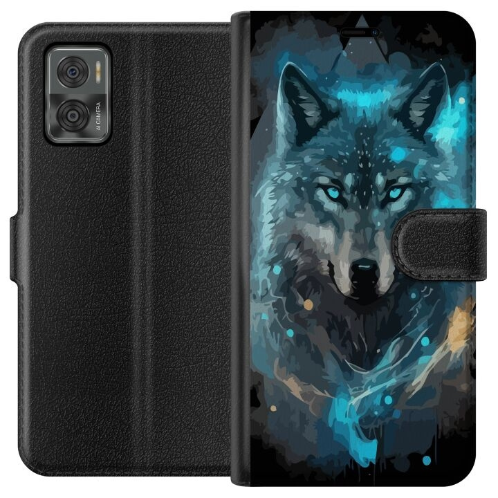 Wallet case for Motorola Moto E22i with Wolf design in the group SMARTPHONE & TABLETS / Phone cases / Motorola at TP E-commerce Nordic AB (A54130)