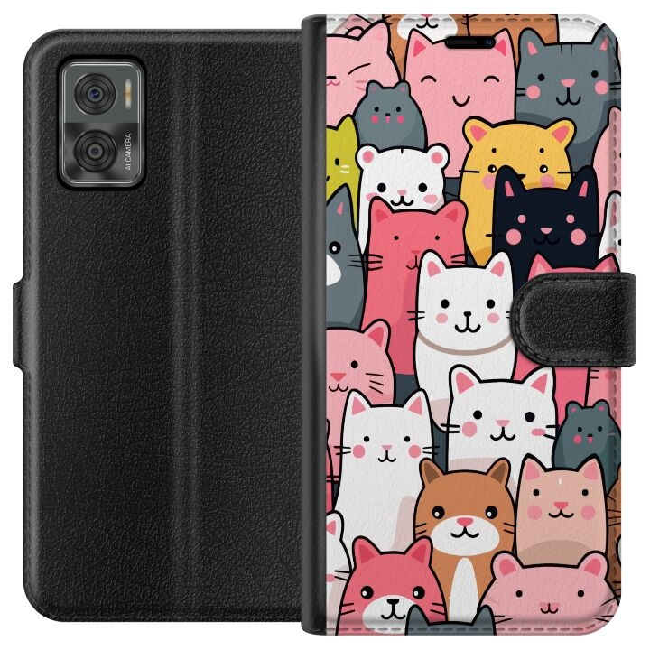 Wallet case for Motorola Moto E22i with Cat pattern design in the group SMARTPHONE & TABLETS / Phone cases / Motorola at TP E-commerce Nordic AB (A54133)