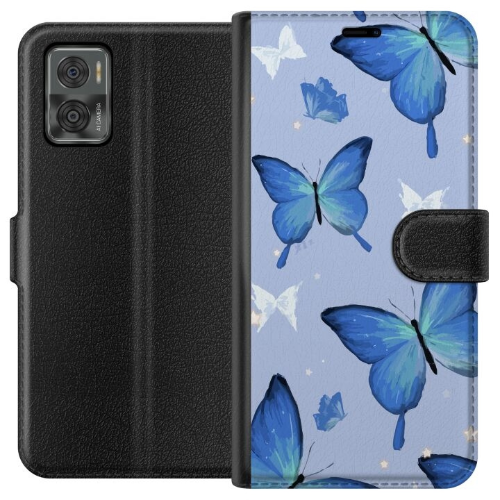 Wallet case for Motorola Moto E22i with Blue butterflies design in the group SMARTPHONE & TABLETS / Phone cases / Motorola at TP E-commerce Nordic AB (A54141)