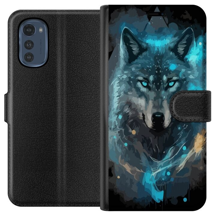 Wallet case for Motorola Moto E32s with Wolf design in the group SMARTPHONE & TABLETS / Phone cases / Motorola at TP E-commerce Nordic AB (A54238)