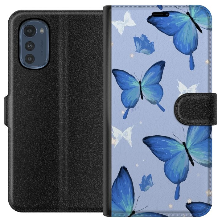 Wallet case for Motorola Moto E32s with Blue butterflies design in the group SMARTPHONE & TABLETS / Phone cases / Motorola at TP E-commerce Nordic AB (A54249)