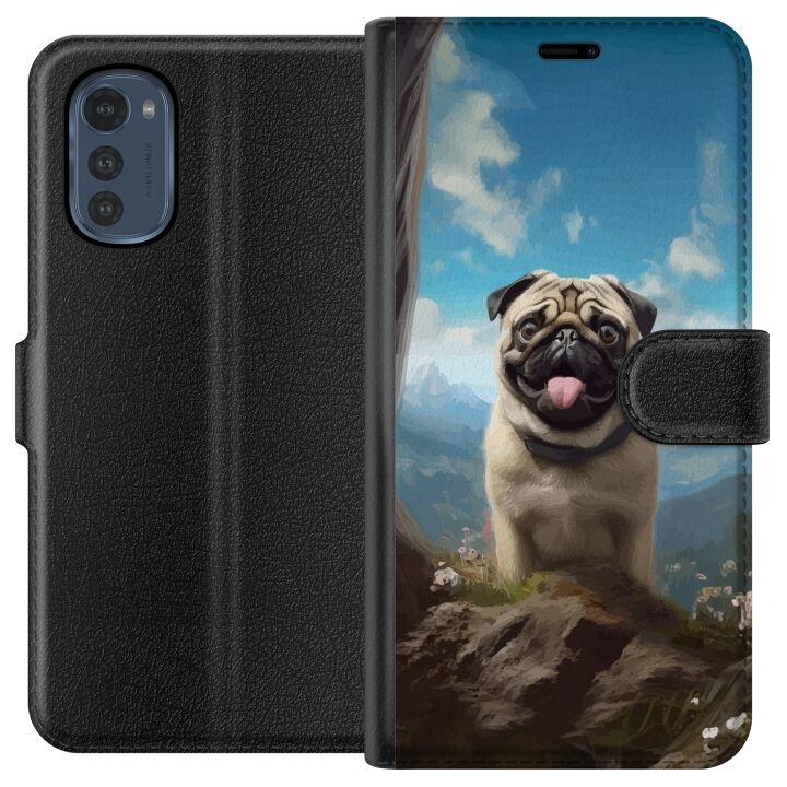 Wallet case for Motorola Moto E32s with Happy Dog design in the group SMARTPHONE & TABLETS / Phone cases / Motorola at TP E-commerce Nordic AB (A54251)