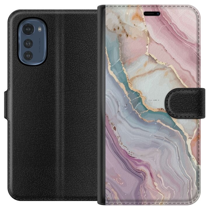 Wallet case for Motorola Moto E32s with Marble design in the group SMARTPHONE & TABLETS / Phone cases / Motorola at TP E-commerce Nordic AB (A54255)