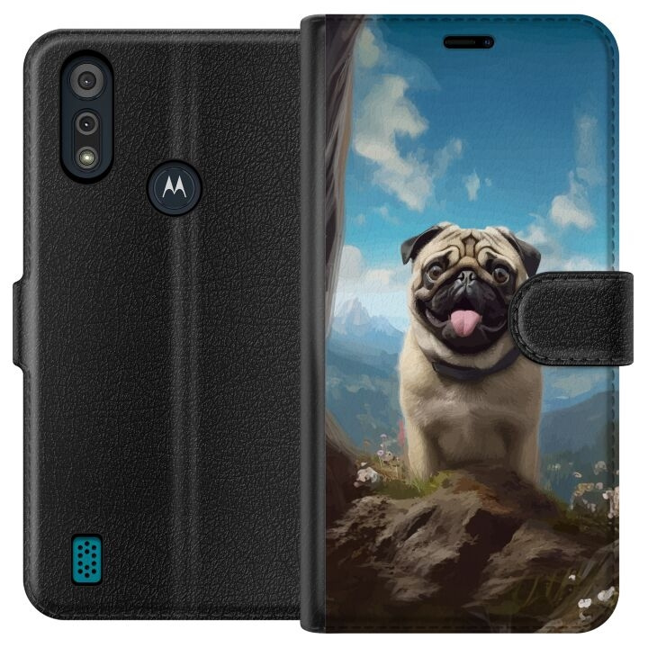 Wallet case for Motorola Moto E6i with Happy Dog design in the group SMARTPHONE & TABLETS / Phone cases / Motorola at TP E-commerce Nordic AB (A54332)