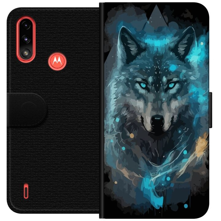 Wallet case for Motorola Moto E7 Power with Wolf design in the group SMARTPHONE & TABLETS / Phone cases / Motorola at TP E-commerce Nordic AB (A54427)