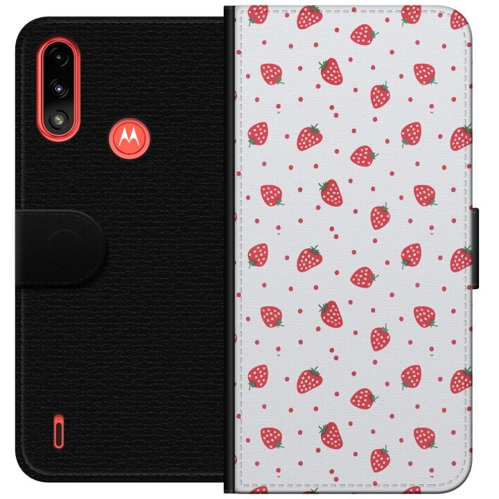 Wallet case for Motorola Moto E7 Power with Strawberries design in the group SMARTPHONE & TABLETS / Phone cases / Motorola at TP E-commerce Nordic AB (A54439)