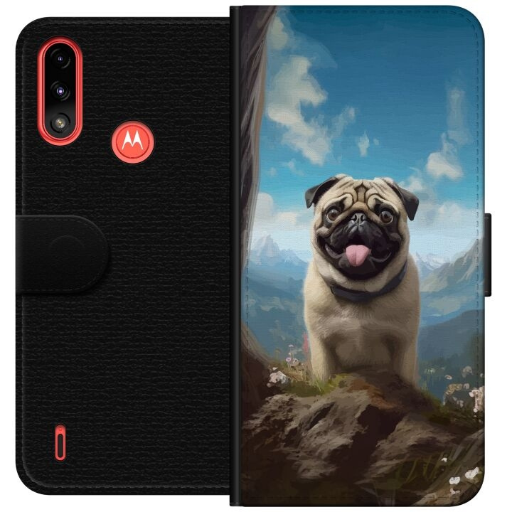 Wallet case for Motorola Moto E7 Power with Happy Dog design in the group SMARTPHONE & TABLETS / Phone cases / Motorola at TP E-commerce Nordic AB (A54440)