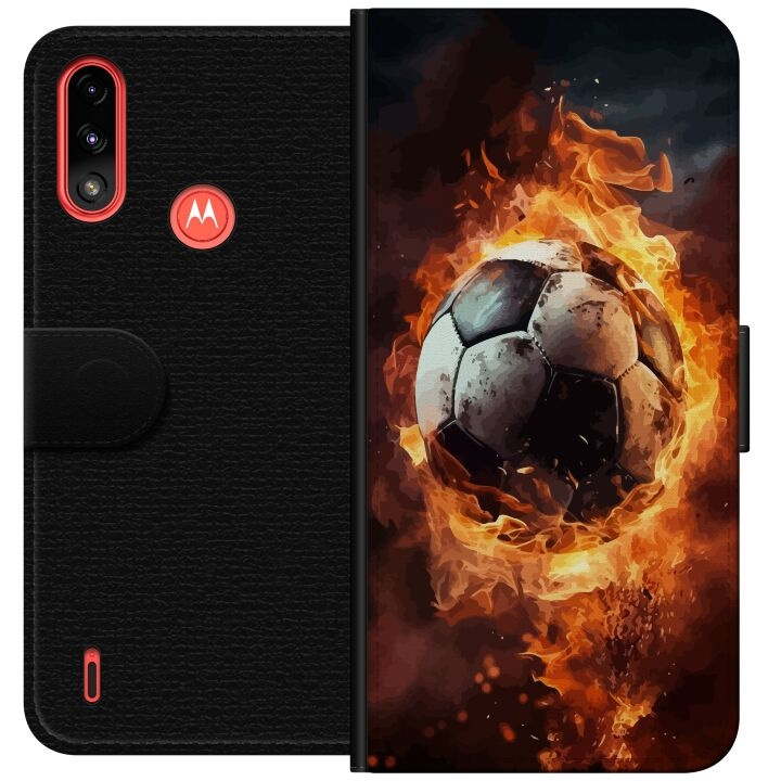 Wallet case for Motorola Moto E7 Power with Football design in the group SMARTPHONE & TABLETS / Phone cases / Motorola at TP E-commerce Nordic AB (A54443)