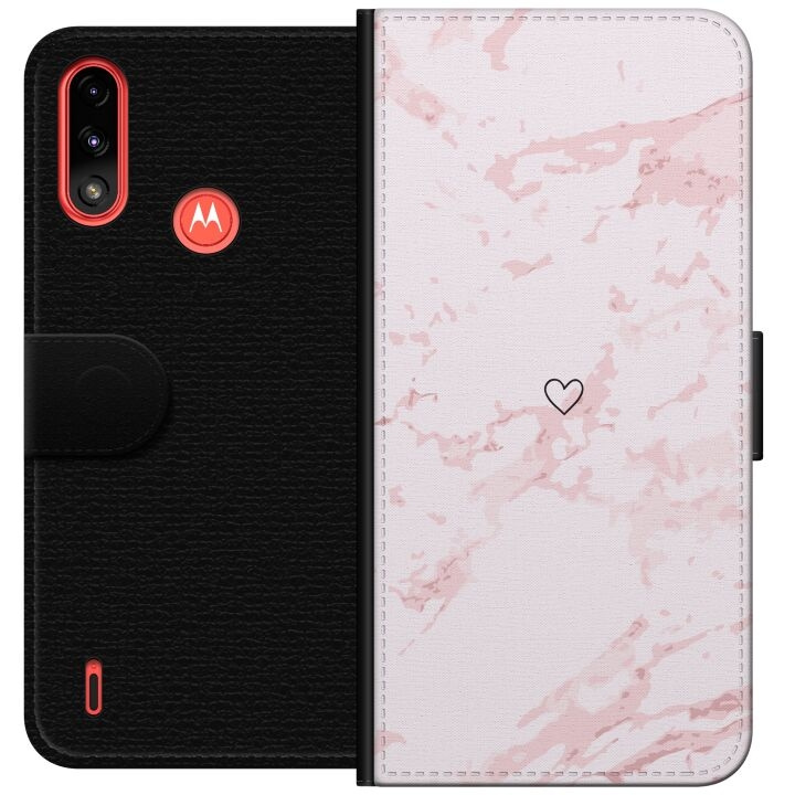 Wallet case for Motorola Moto E7 Power with Pink Heart design in the group SMARTPHONE & TABLETS / Phone cases / Motorola at TP E-commerce Nordic AB (A54445)