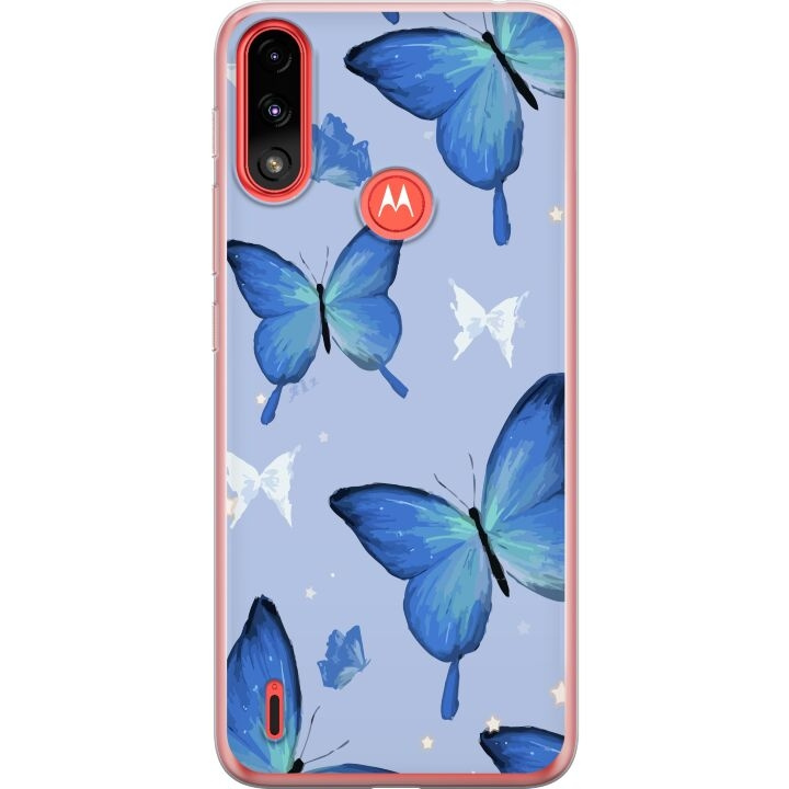 Mobile case for Motorola Moto E7 Power with Blue butterflies design in the group SMARTPHONE & TABLETS / Phone cases / Motorola at TP E-commerce Nordic AB (A54465)