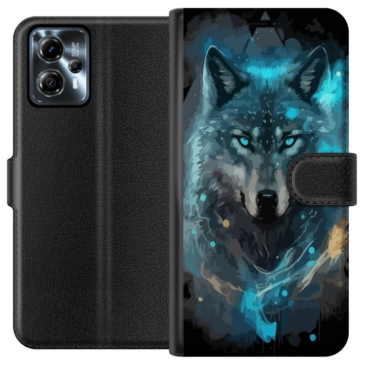 Wallet case for Motorola Moto G13 with Wolf design in the group SMARTPHONE & TABLETS / Phone cases / Motorola at TP E-commerce Nordic AB (A54643)