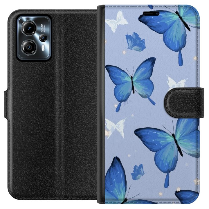 Wallet case for Motorola Moto G13 with Blue butterflies design in the group SMARTPHONE & TABLETS / Phone cases / Motorola at TP E-commerce Nordic AB (A54654)