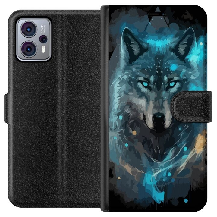 Wallet case for Motorola Moto G23 with Wolf design in the group SMARTPHONE & TABLETS / Phone cases / Motorola at TP E-commerce Nordic AB (A54778)