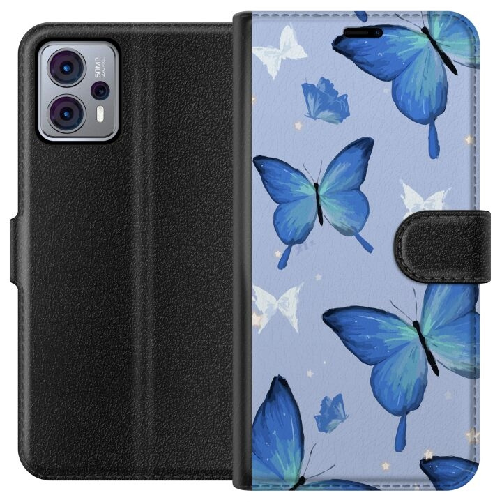 Wallet case for Motorola Moto G23 with Blue butterflies design in the group SMARTPHONE & TABLETS / Phone cases / Motorola at TP E-commerce Nordic AB (A54789)